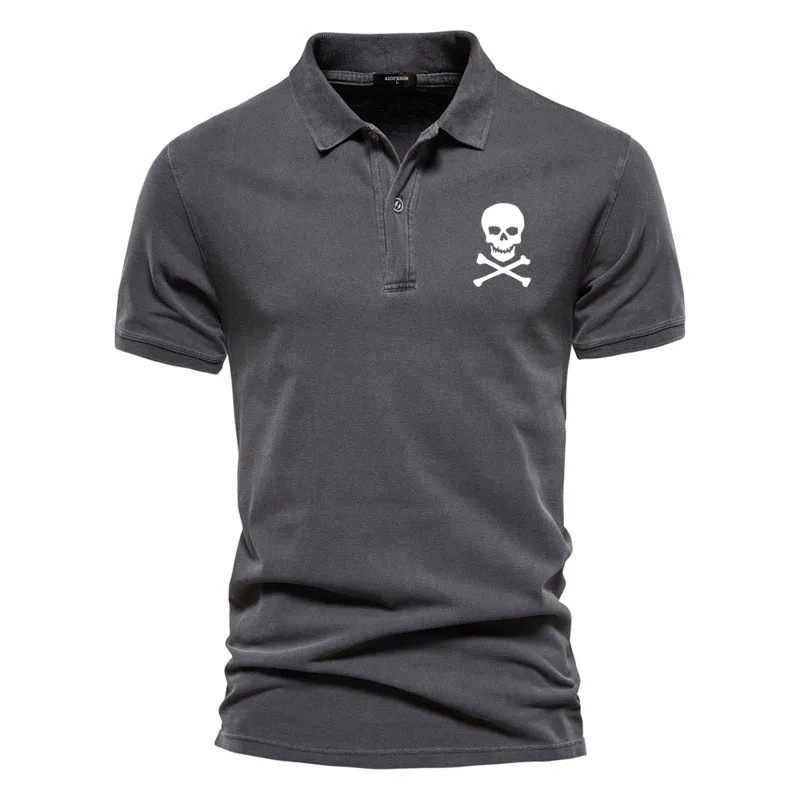 High end brand 100% Cotton Short Sleeve Polo Shirt Skull logo print Men\'s Lapel  summer  casual shirt luxury men\'s clothing