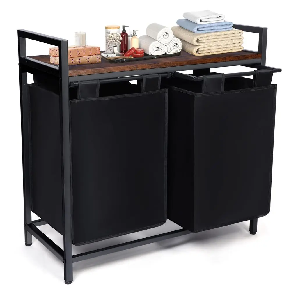 

Laundry Sorter, 92L Laundry Hamper with Shelf amp 2 Removable Bags, 2 x 12.1 Gallons 46L, 28.8 x 13 x 28.4 Inches, Dirty Clothe
