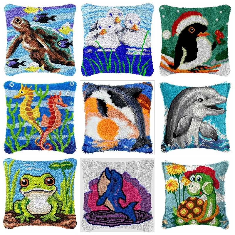 Cute Dolphin Latch hook rug kits pillow with Preprinted Canvas Sea ​​Animals Embroidery kits cross stitch Latch hook kit