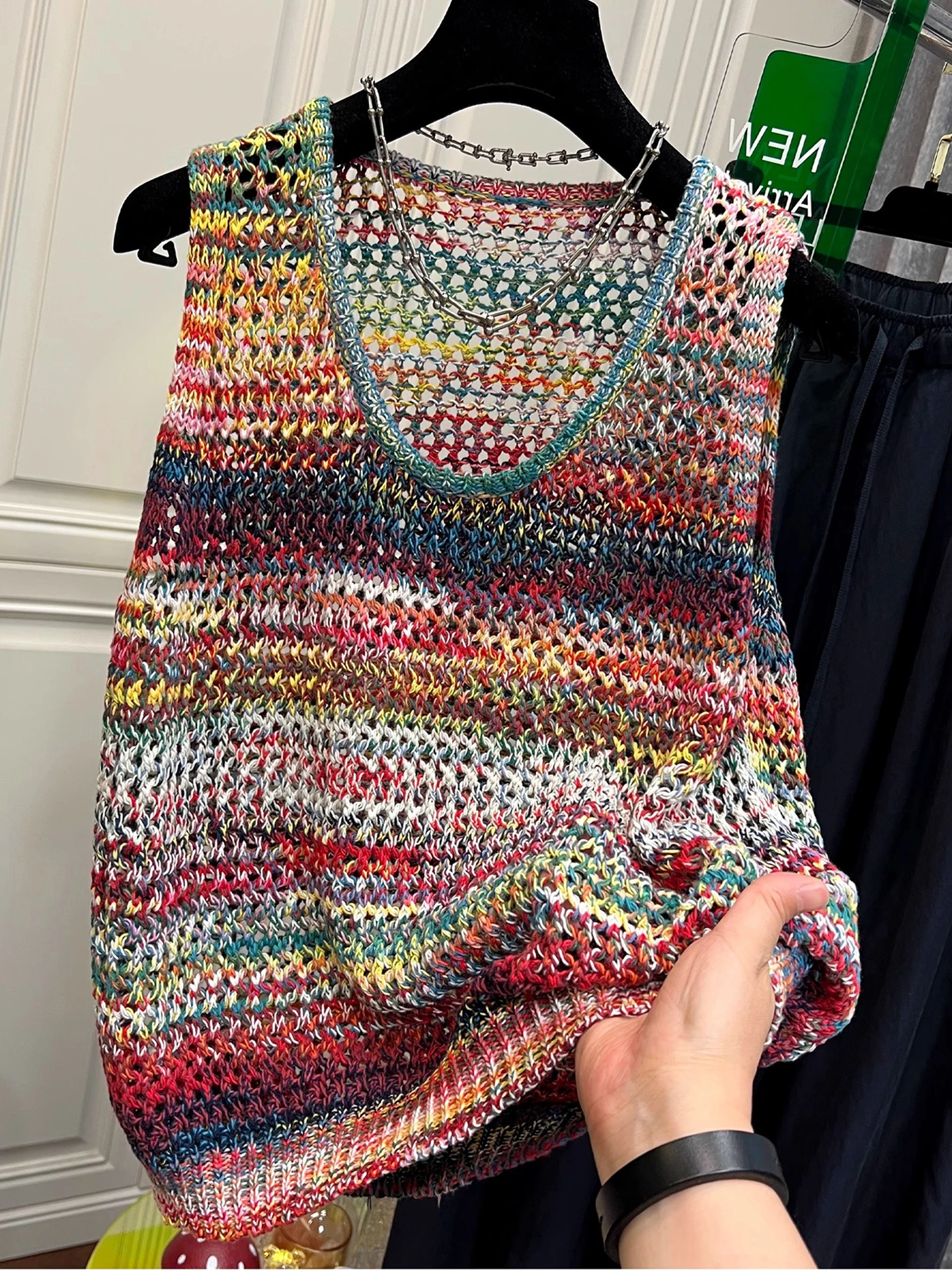 Hollow out Knitted Top Summer Svel Overlap Women's Faion Lazy Sle Vest Slimming Effect Outerwear Casual Wear