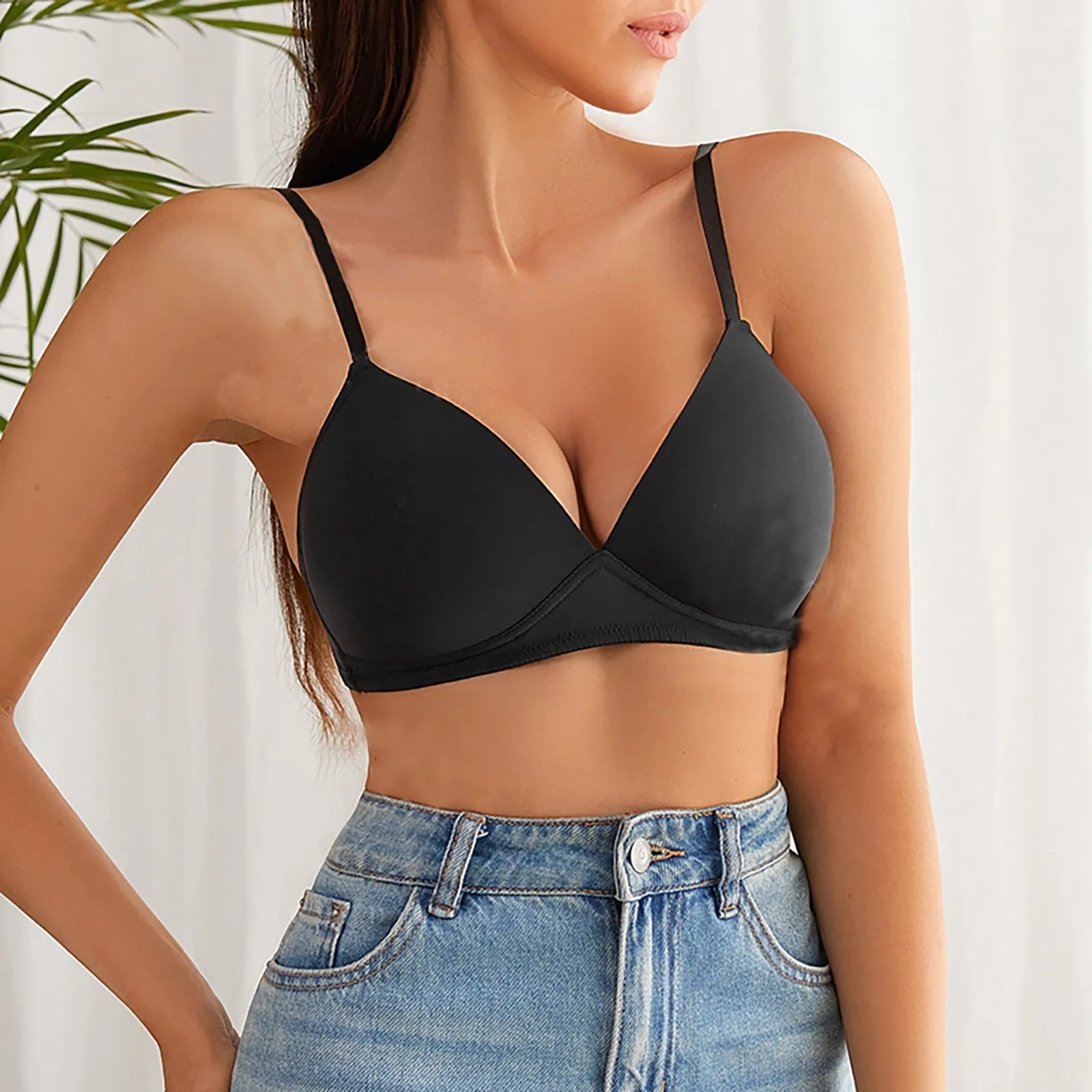 Women'S Bra Women'S Bra Triangle Up Push Soft Support Sexy Underwear Support Inbarely Non Steel Ladies Top Bra Bralette Ring