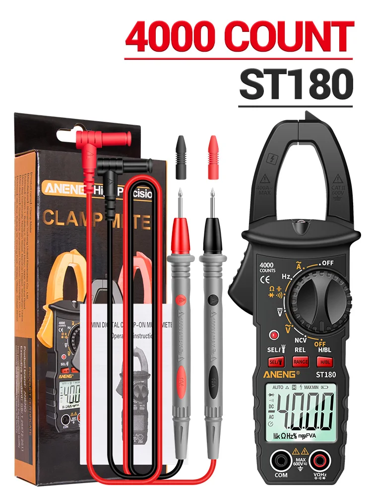 ANENG ST180 AC-stroomtang Digitale multimeter met 4000 tellingen Ampèremeter Spanningsmeter Auto Ampère Hz Capaciteit NCV Ohm Meter