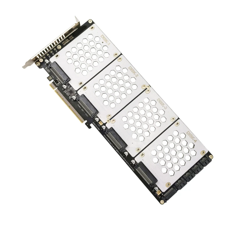 4 Port M.2 SFF8639 NVMe to PCIe X16 Adapter, Gold Plated Contacts for Fast Computer and Server Adapter