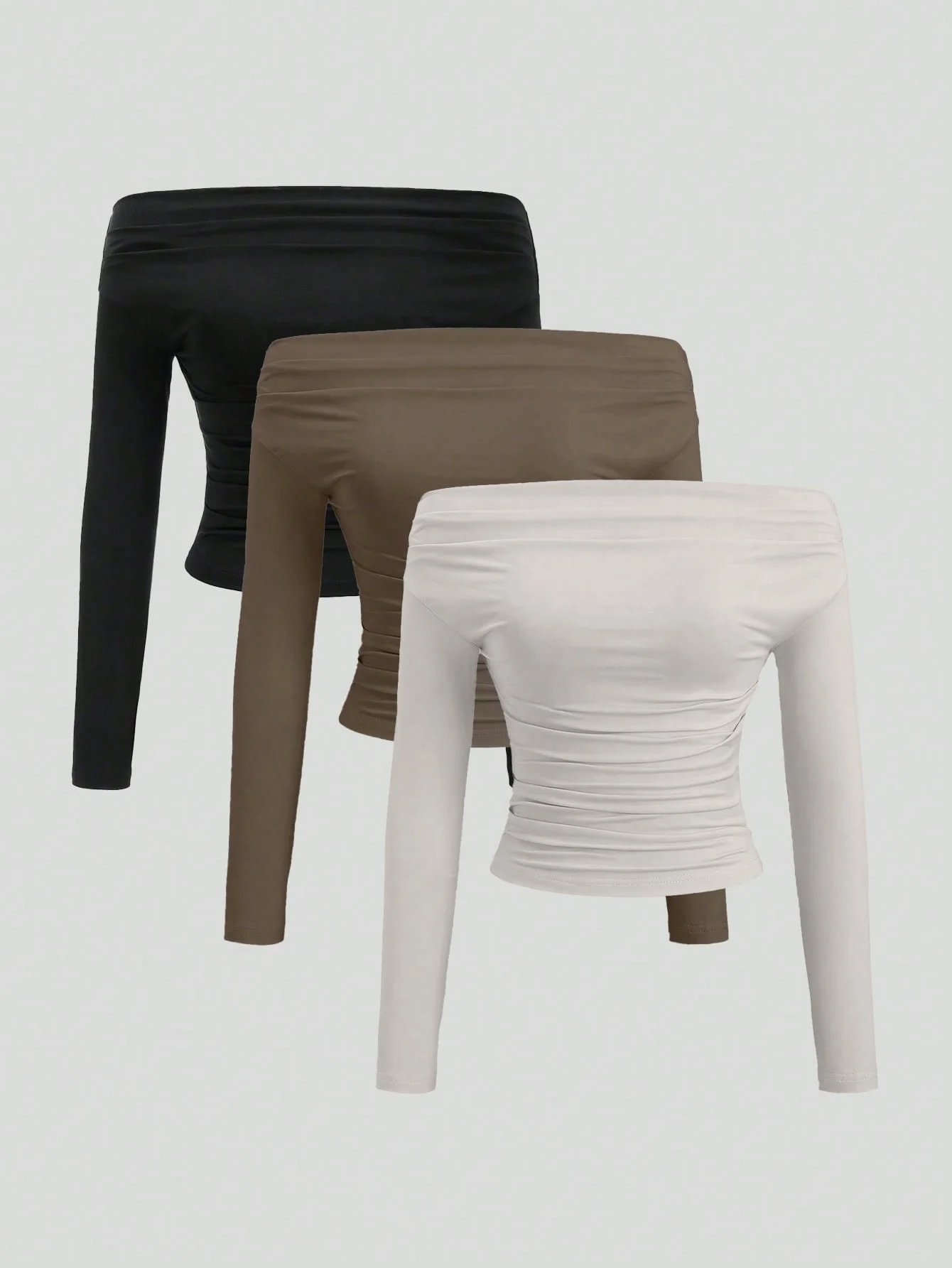 

A stylish and elegant one-shoulder long-sleeved T-shirt for ladies, a three-piece off-the-shoulder top set