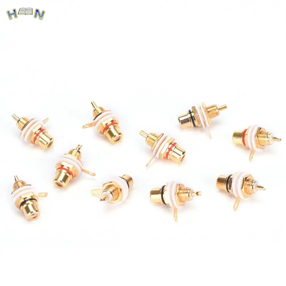 RCA Female Jack 10pcs Plated Rca Connector Gold Panel Mount Chassis Audio Socket Plug Bulkhead White Cycle With Nut Solder Cup