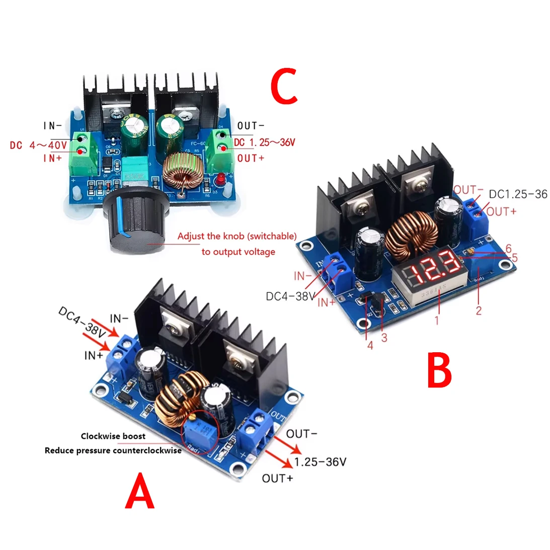 

XL4016E1 DC-DC High Power Voltage Reduction Module 8A Adjustable Output with Voltage Regulator And Digital Display