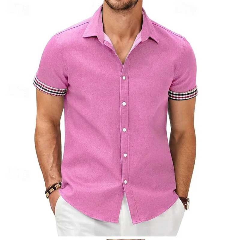 Camisa hawaiana de manga corta para hombre, camisa de playa con botones de solapa a cuadros, ropa de vacaciones, informal, cómoda, a la moda, 12