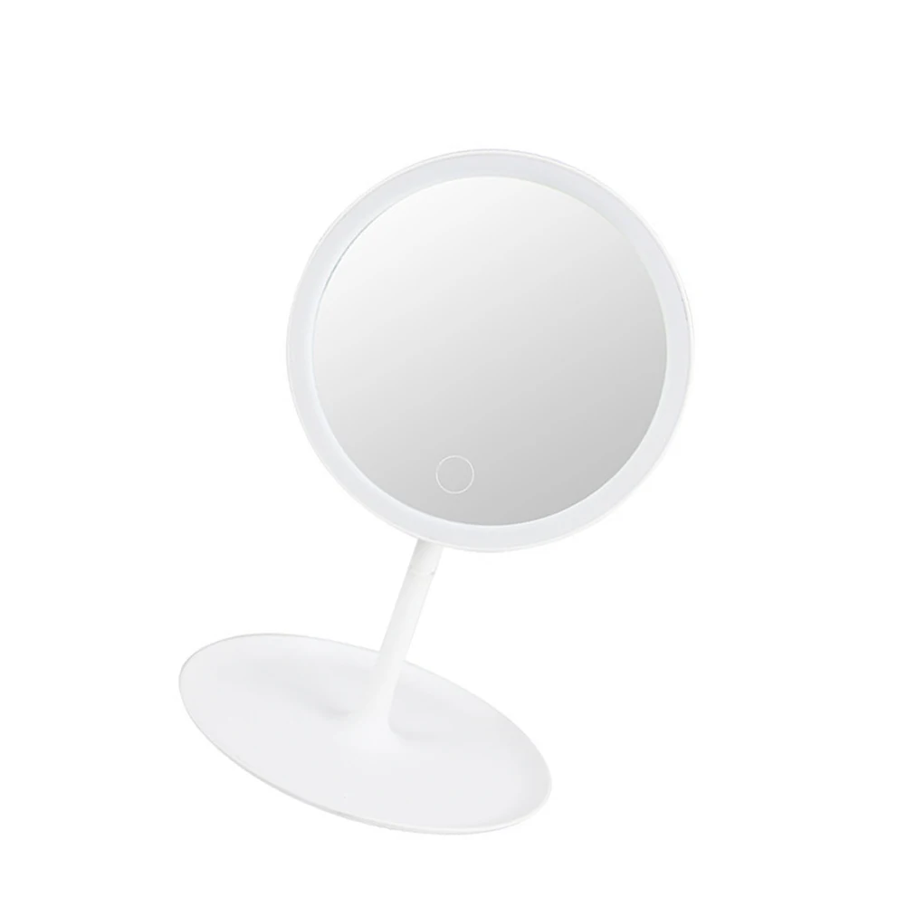 LED Desktop Makeup Mirror Rechargeable USB Charging Three Color Light Stylish Mirror with Storage Tray for Bedroom