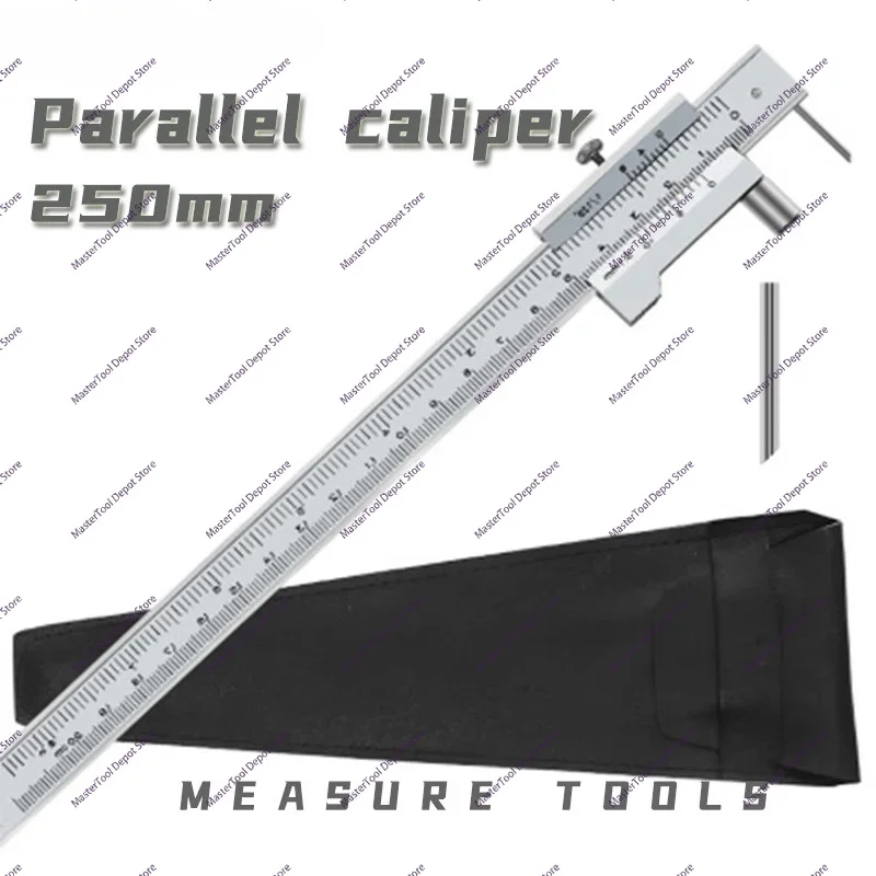 0-200/250mm Parallel Cross Caliper with 2 Carbide Scratchers/Needles, Stainless Steel Vernier Caliper Marking Gauge Marking Tool