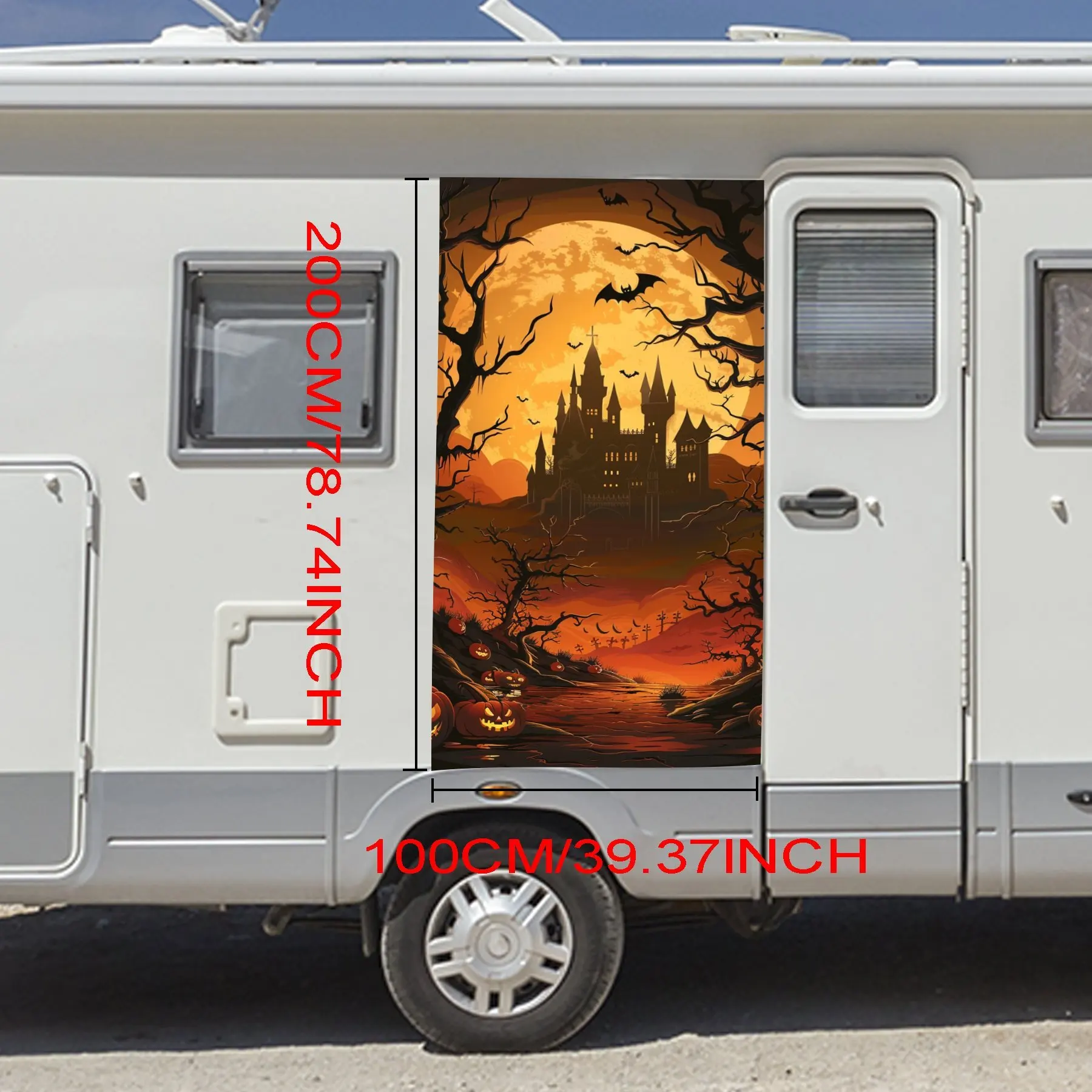 Halloween Haunted Castle,Spooky Bat Moon,Scary Pumpkin Lights Car Sticker,motor home Vinyl Wraps for Decoration and Protection-W
