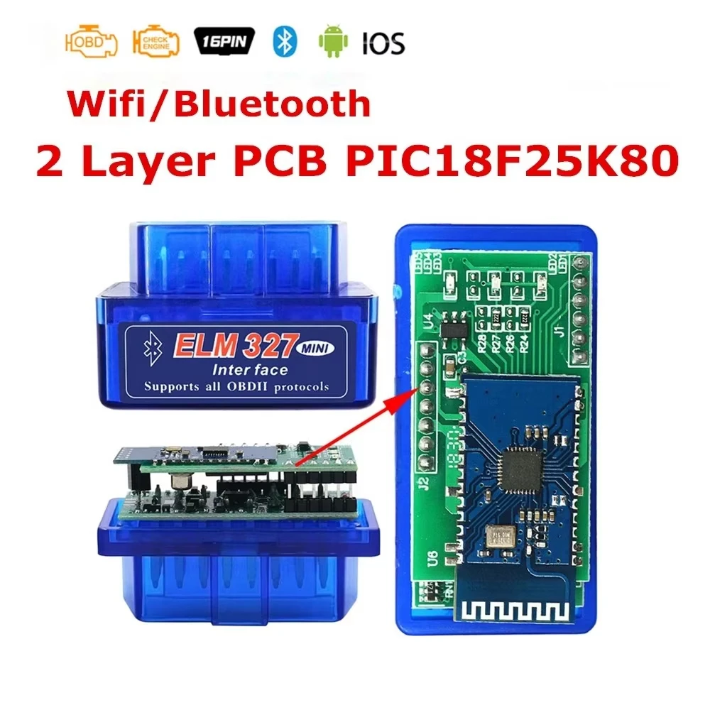 Mini ELM327 Bluetooth V1.5 con Pic18f25k80 OBD2 escáner WIFI ELM 2022 V1.5 para Android IOS Windows Car Disgnostic Tool, 327