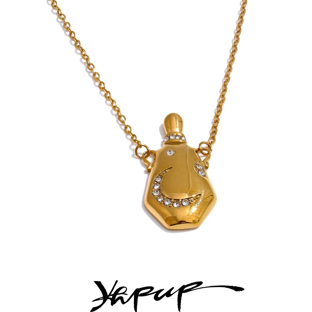 Yhpup Stainless Steel Moon Charm Wishing Kettle Pendant Necklace Recommend 18K Golden PVD Plated Creative Fashion Jewelry