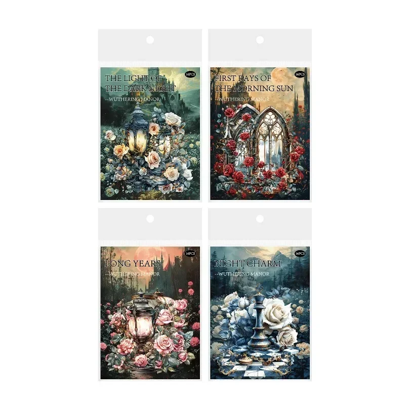 16 Blatt Material Helles Briefpapier Wuthering PET-Handbuchaufkleber Manor Retro Gothic Art Floral Scrapbook geschnitten 153*98mm