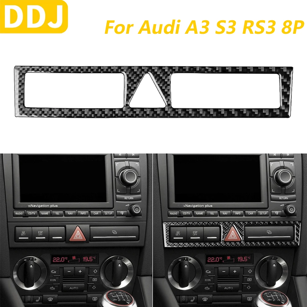 For Audi A3 S3 RS3 8P 2006-2008 Carbon Fiber Central Control Double Flash Warning Light Switch Cover Car Accessories Sticker