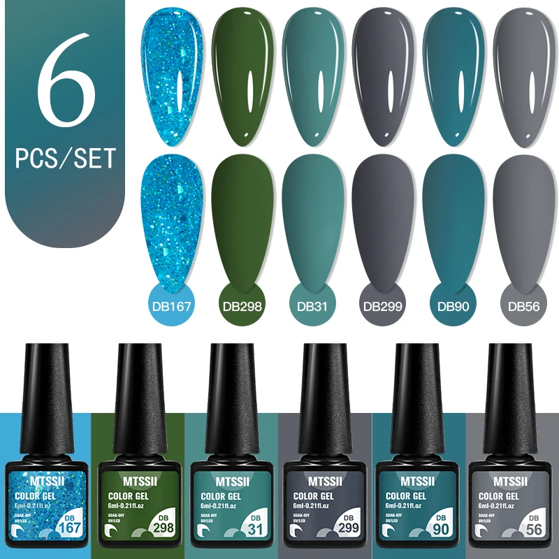 MTSSII 6PCS/Set Colorful Gel Nail Polish For Nails Pink Nude Neon Soak Off Nail Art UV Gel Varnish Manicure Kit Nail Supplies