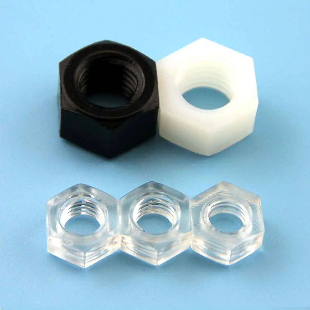 25Pcs M2 M2.5 M3 M4 M5 M6 M8 M10 M12 Transparent Acrylic Black White Nylon Plastic Insulation Metric Threaded Hex Hexagon Nut