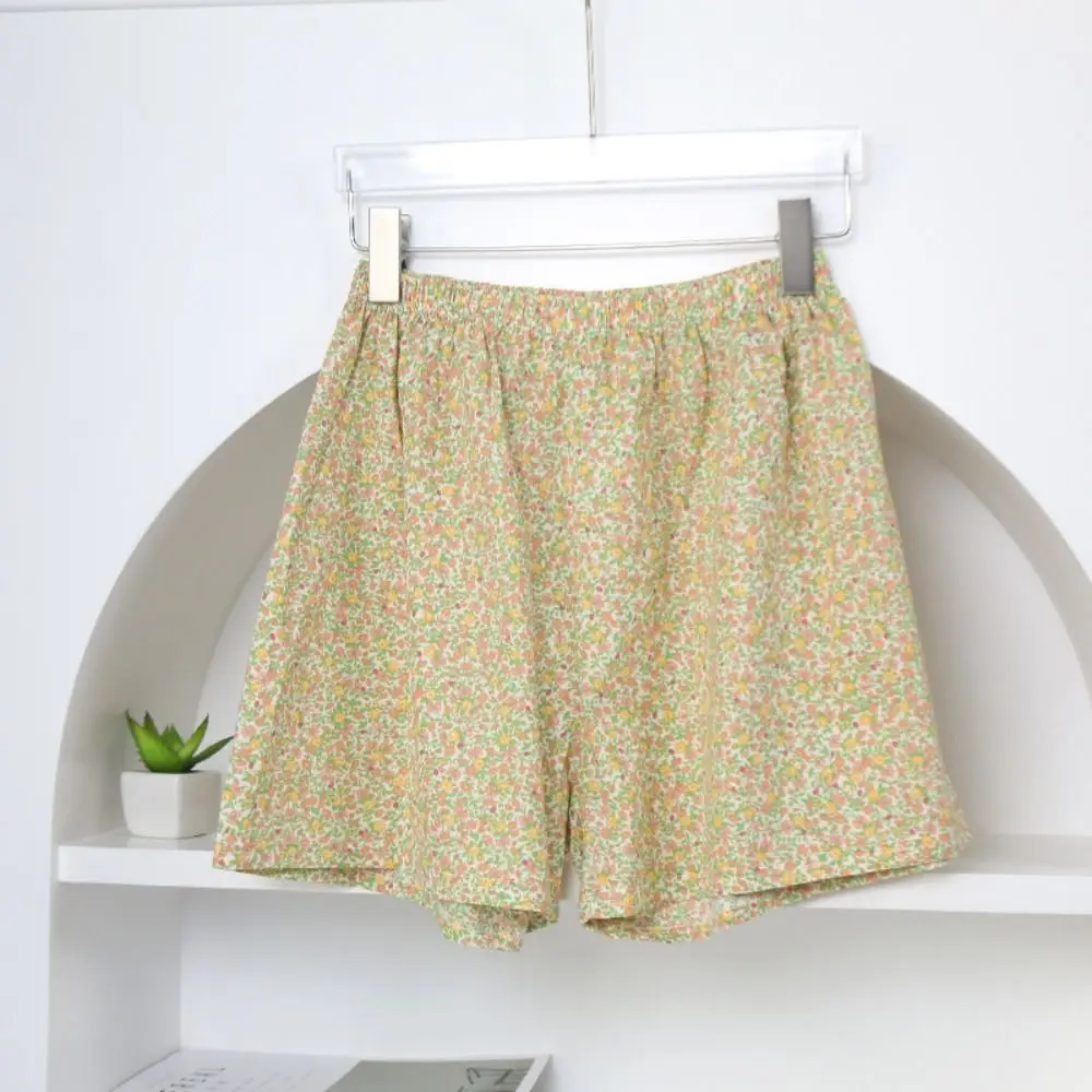 Confortável pijama xadrez floral para mulheres, shorts de sono soltos, cós elástico, pijamas de verão para menina, calças largas