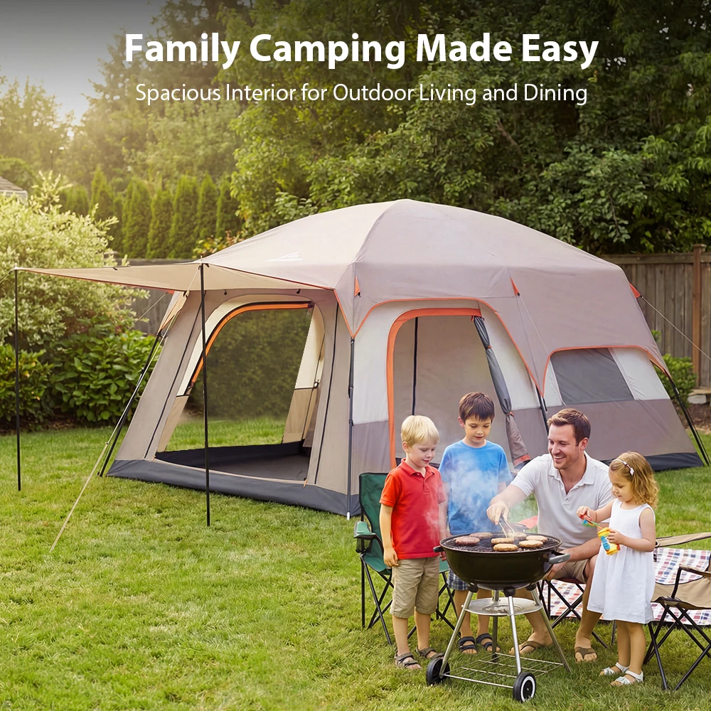 S/L Familien-Campingzelt, Sonnenschutzzelt, Festzelt für Camping, Reisen, Wandern, Garten, wasserdicht, winddicht, mückensicher, für 2–4/6–8 Personen
