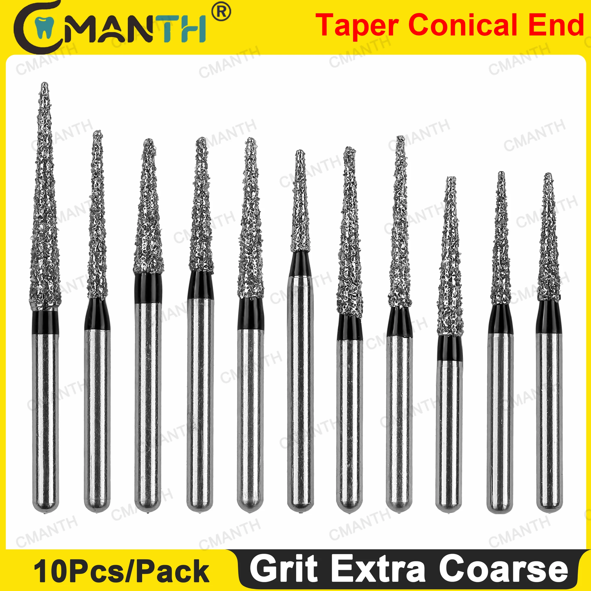 

Dental Burs Grit Extra Coarse Dental Diamond Bur Dentistry Strawberries TC Taper Conical End for High Speed Dia.1.6mm 10pcs/Pack