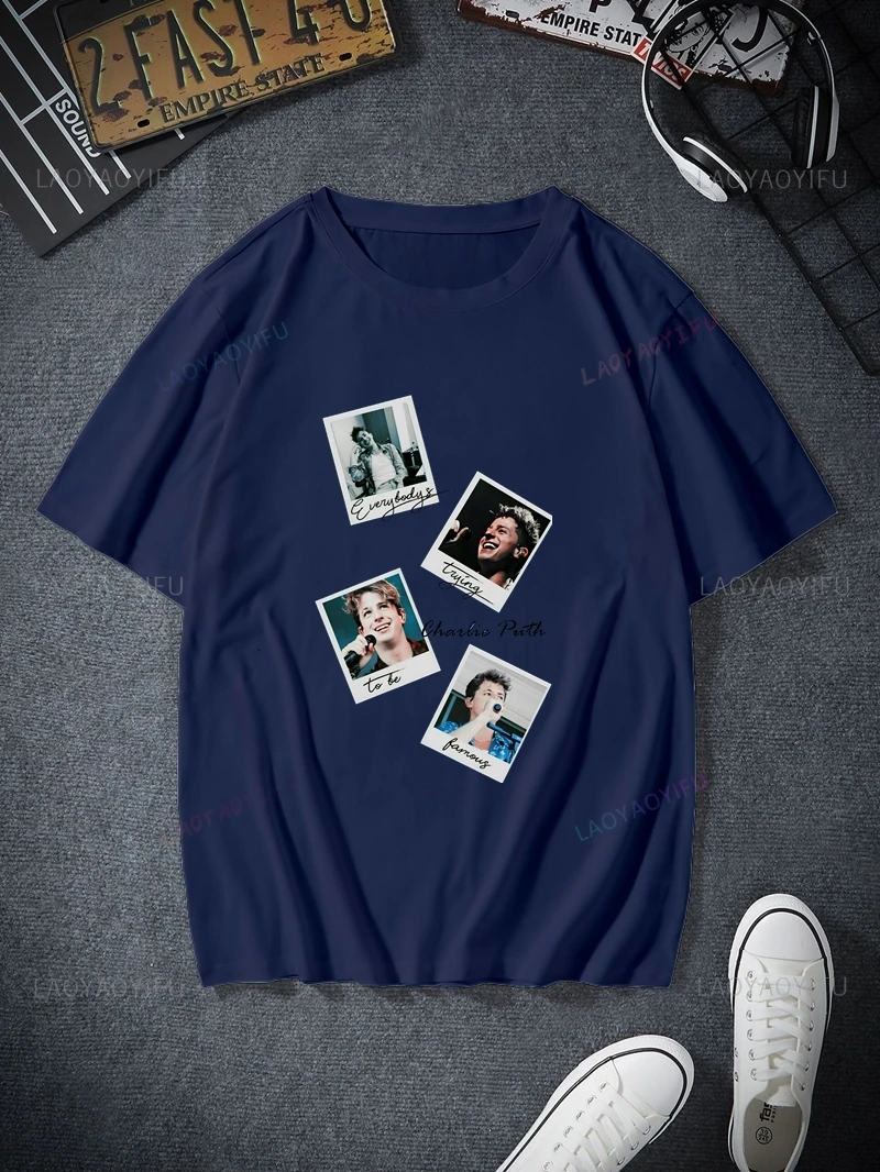 Charlie Puth Classic Poster Print T-shirt, Unisex Everyday Casual Streetwear, Spring/summer Fashion Crew-neck Cotton Shirt