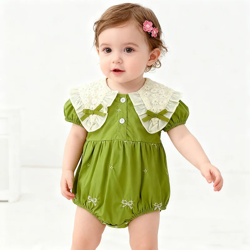 Summer Baby Girls Romper Dress Butterfly Collar Embroidery Princess Sister Matching Outfits Big Sister Little Sister Family Look - view 2