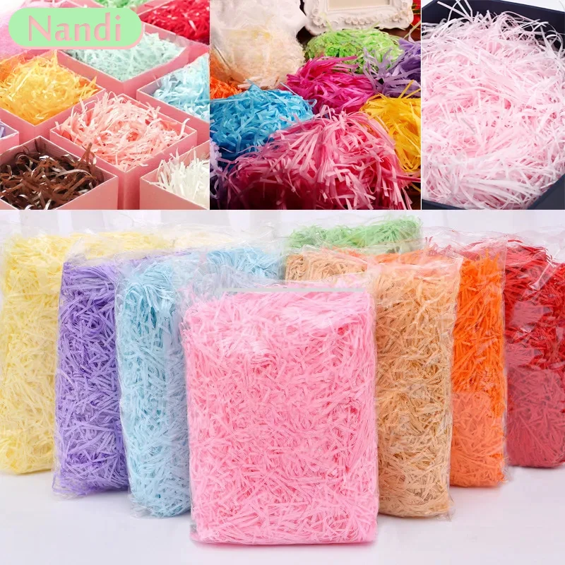 100G Gift Box Filler Decorative Pleated Colorful Raffia Wedding Candy Packaging Box Filler Shredded Paper Silk Material