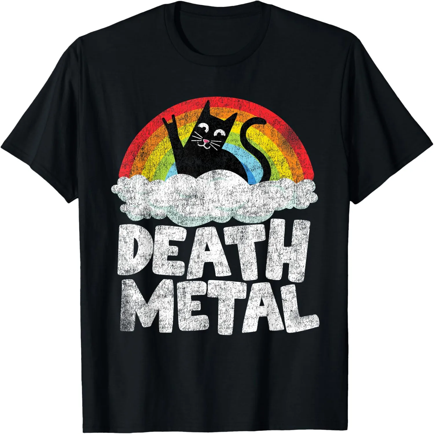 Cat Rainbow Heavy Metal Band Kids Goth Funny Death Metal T-Shirt Small Unisex t-shirt, 100% cotton tee,