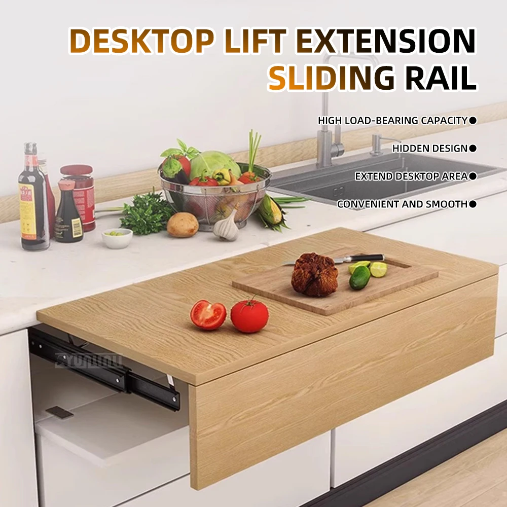 Desktop Rising Track, Pull-Out Slide Rail, Telescopic Desk Rail, Table Top Extension, Folding Invisible Slide Rail Accessories