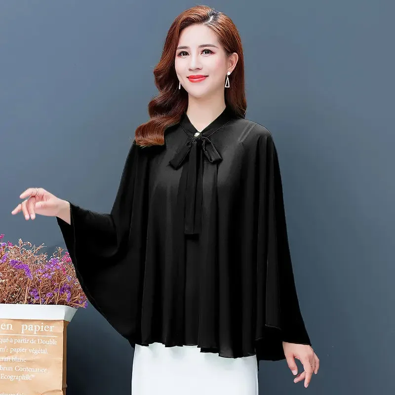 2024 novedad de verano chal de gasa ropa de protección solar mujeres con cordones capa fina cárdigan de aire acondicionado Poncho para mujer capas rojas