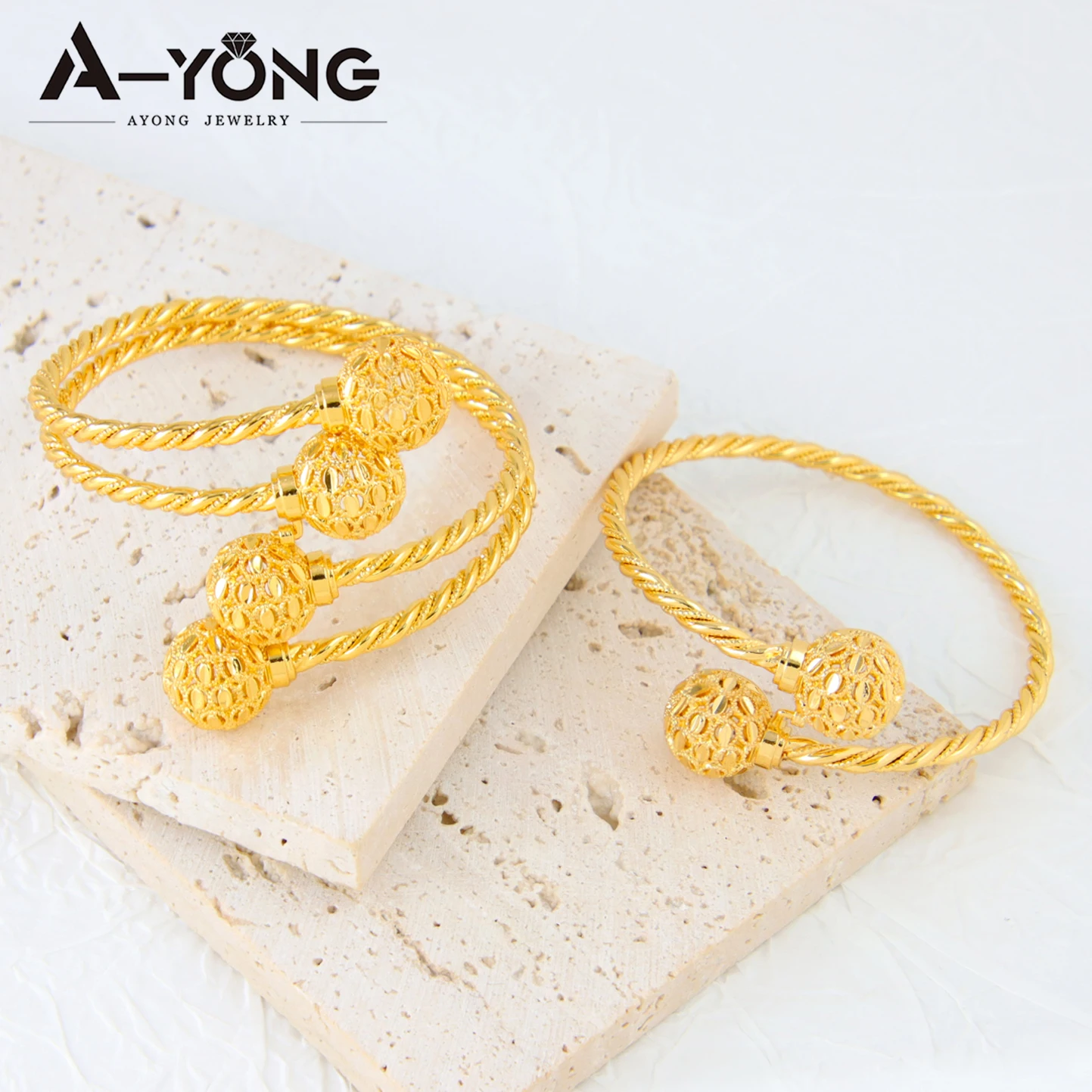 Dubai Gold Hochzeit Schmuck Manschette Armband 21k Gold Überzogene Algerien Einzelne Doppel Schicht Armreifen Oman Frauen Vintage Party Schmuck – Detail 1