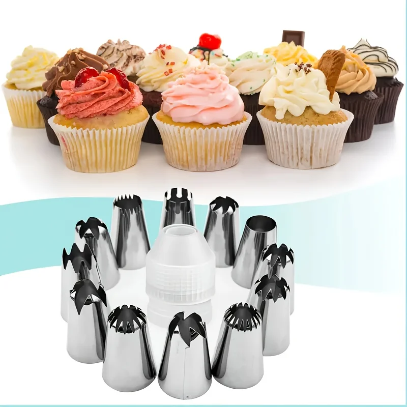 14pcs Large Piping Tips Set,Stainless Steel frosting tips with Reusable Pastry Bag,Cake Decorating Tips Set for DIY Pastry Dough