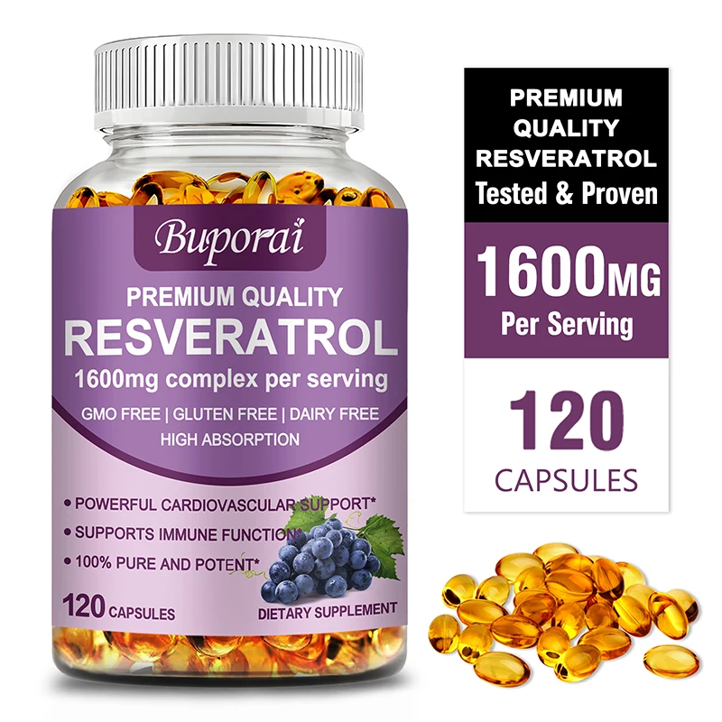 

Resveratrol Capsules - Anti Aging- Antioxidants with Brain Support - Helps with Blood Pressure - Promotes Cardiovascular Support
