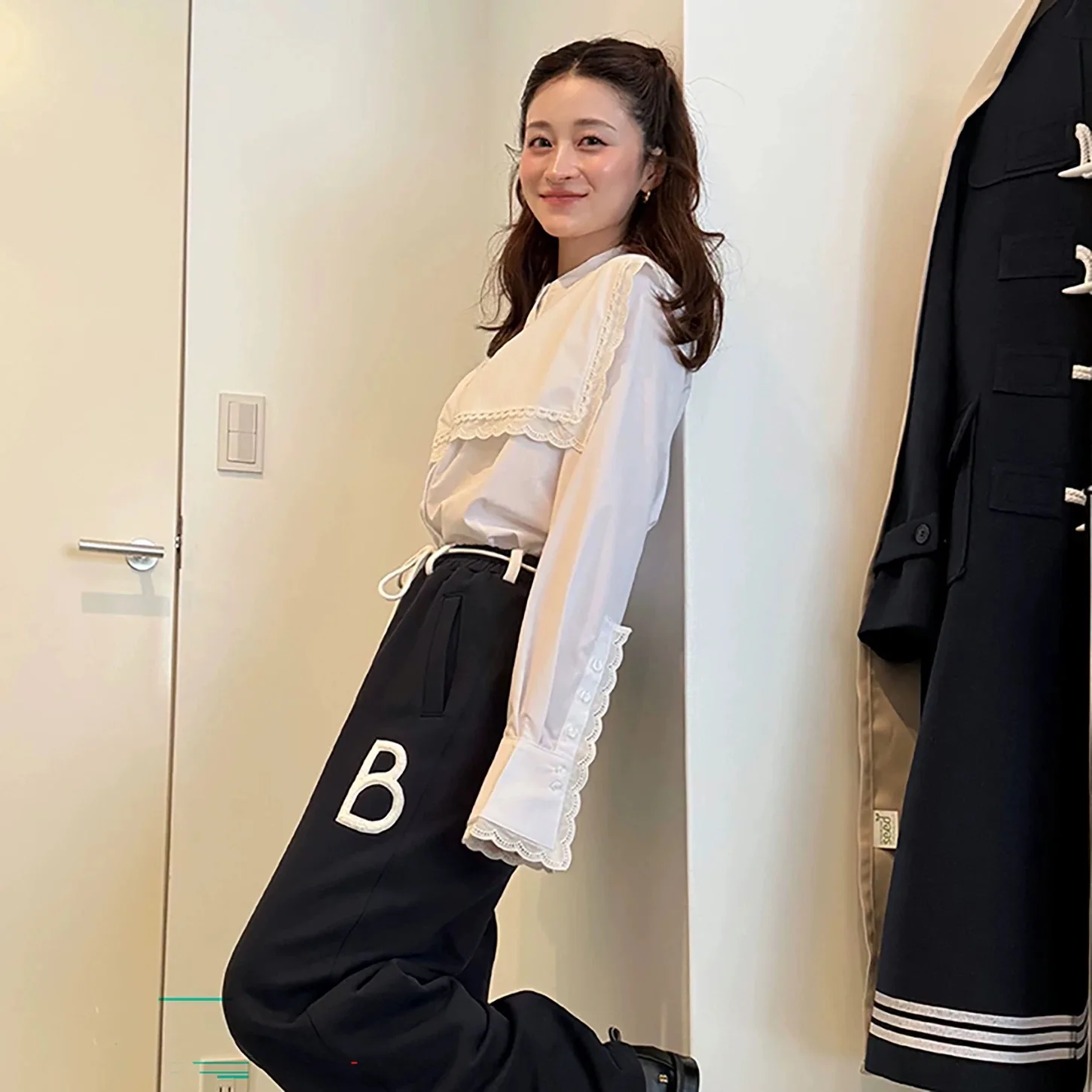 

Sweet Lace Trim Double Layer Silk Shirt Japanese Style Commute Loose Fit Long Sleeve round Neck Button down Women's Shirt