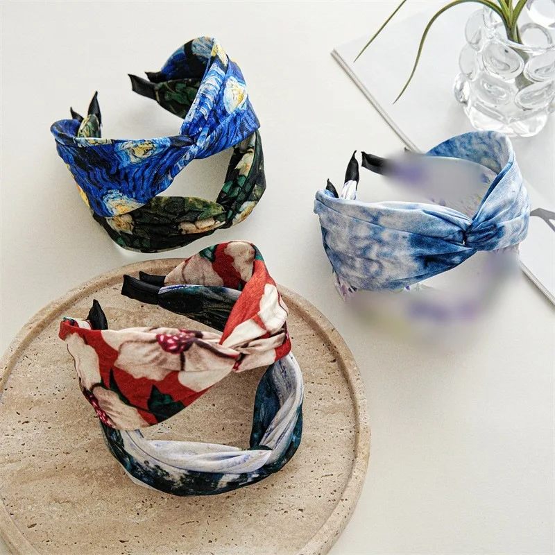 

Новое поступление лета, винтажная повязка на голову с высокой короной и крестом, картина маслом, стиль, модный универсальный обруч для волос с широкими краями для женщин