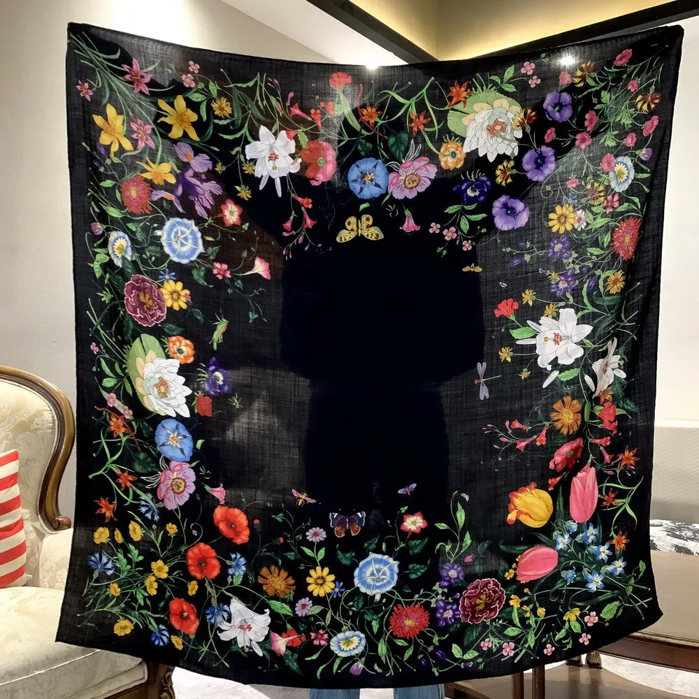 

Double Faced Print Scarf Large Shawl Wool Silk Stole Rolled Edge Scarves Luxury Designer Big Shawls Cape 135cm