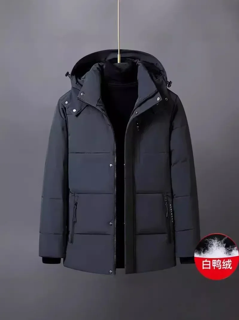 5xl inverno dos homens jaqueta nova alta qualidade ao ar livre à prova de vento engrossar quente com capuz parkas moda masculina pato branco para baixo casacos