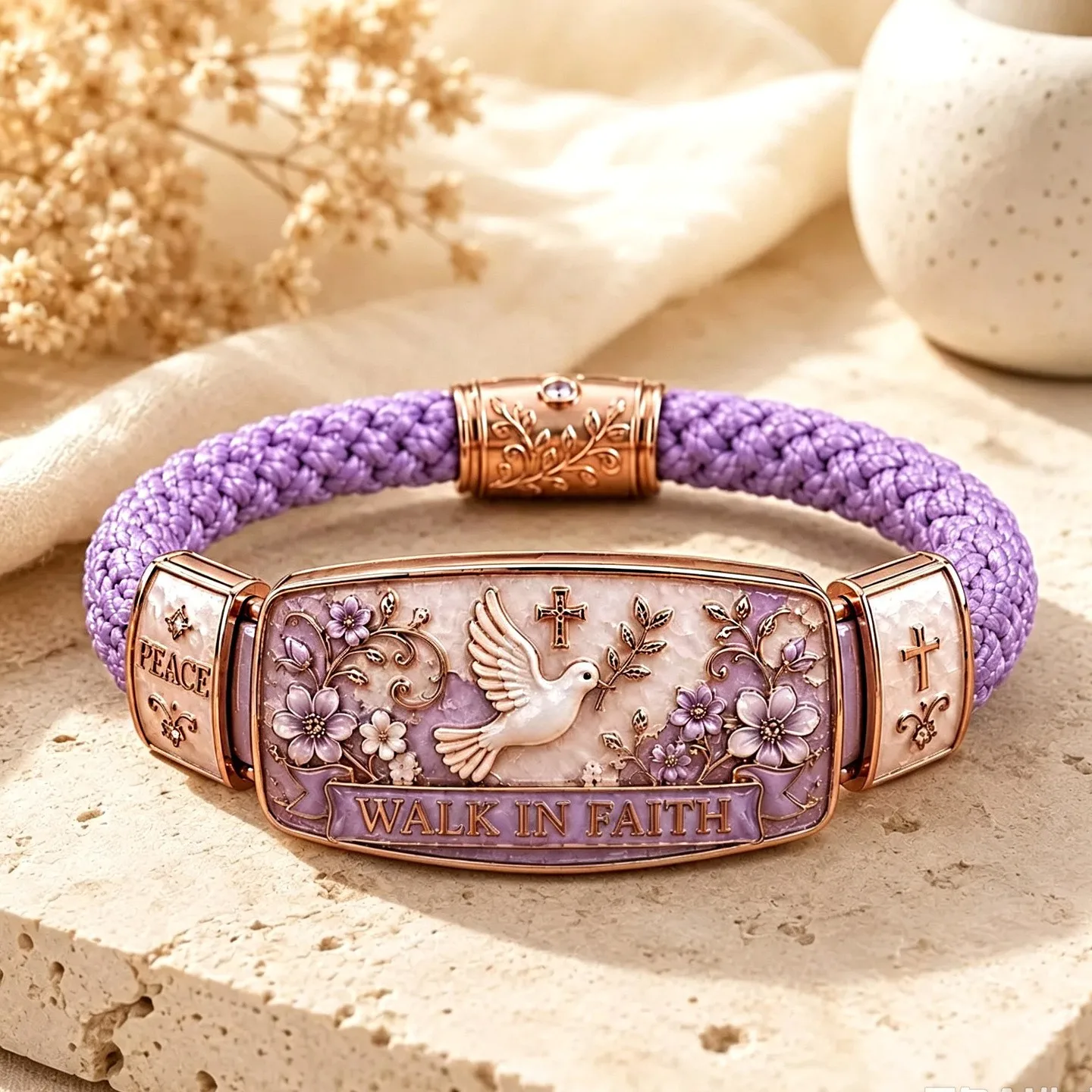 Cross Border Hot Selling Retro Two-color Carved Woven Bracelet Faithoverfear Inspirational Flower Bracelet Wholesale