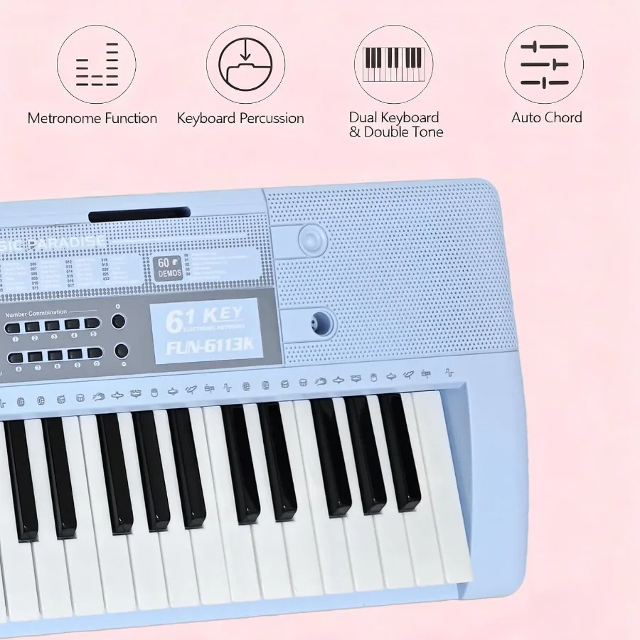 بيانو لوحة مفاتيح إلكترونية مكونة من 61 مفتاحًا مع مفاتيح مضاءة لتعلم الموسيقى وممارسة لوحة المفاتيح الرقمية المحمولة #2