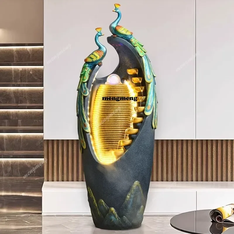 Y136 Y136 Peacock Fountain Ornament Recirculating Water Humidifier Landscape Living Room Entrance Decoration