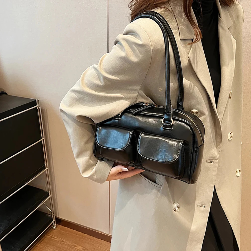 Shoulder Bags for Women Small Double Pockets Fashion Trend Designer Underarm Bag Female Totes Handbags and Purse Top-Handle Bag