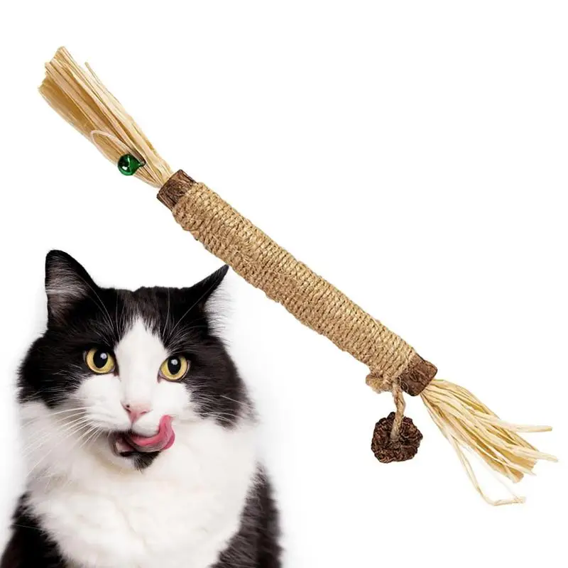 Silvervine Sticks For Cats Catnip Molar Rod With Bell For Indoor Cats Edible Interactive Cat Nip Ball Teethers With Raffia Sisal