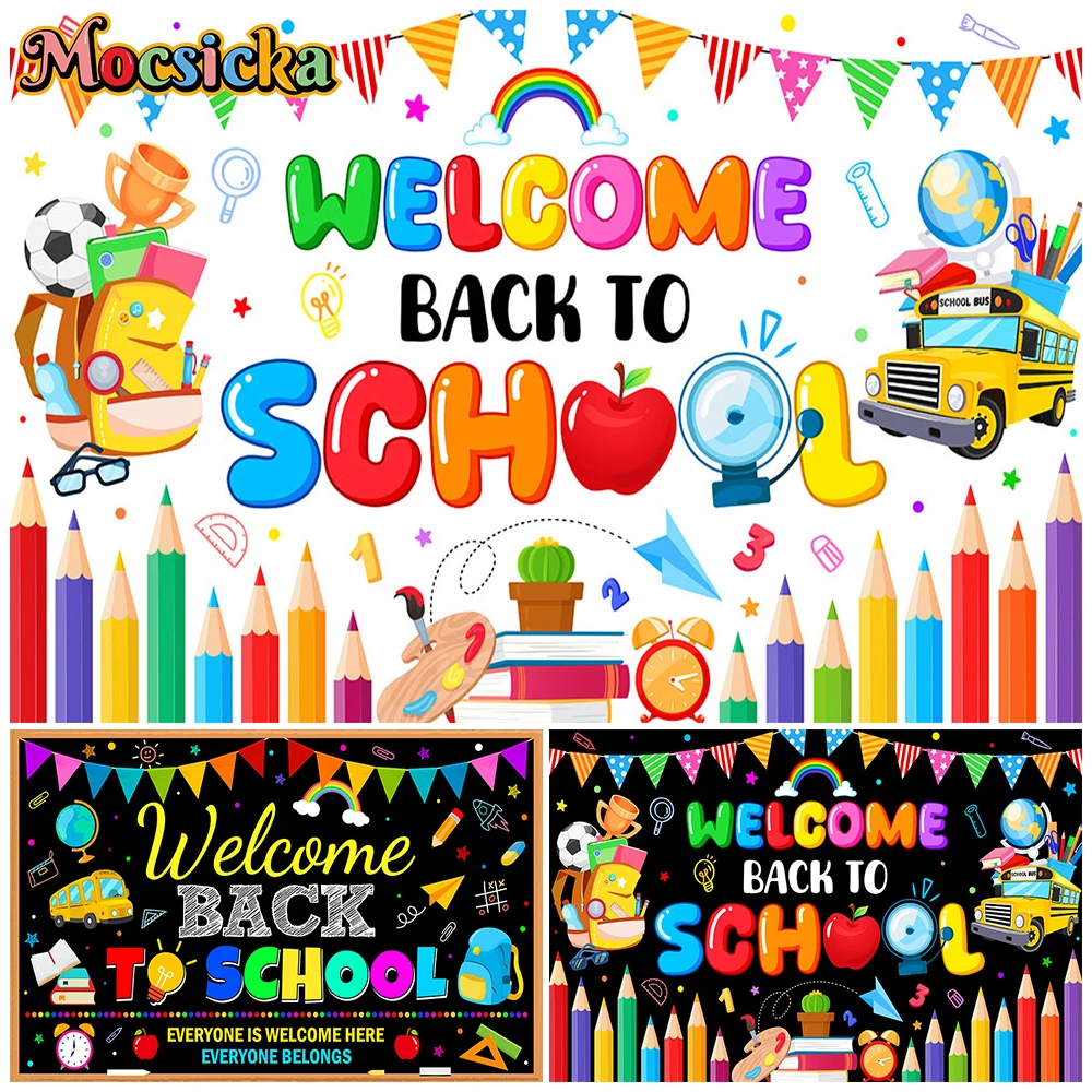 Mocsicka Welcome Back To School Background For Photograph Baby Shower Backdrop Classroom Party Decor Student Photo Studio Poster