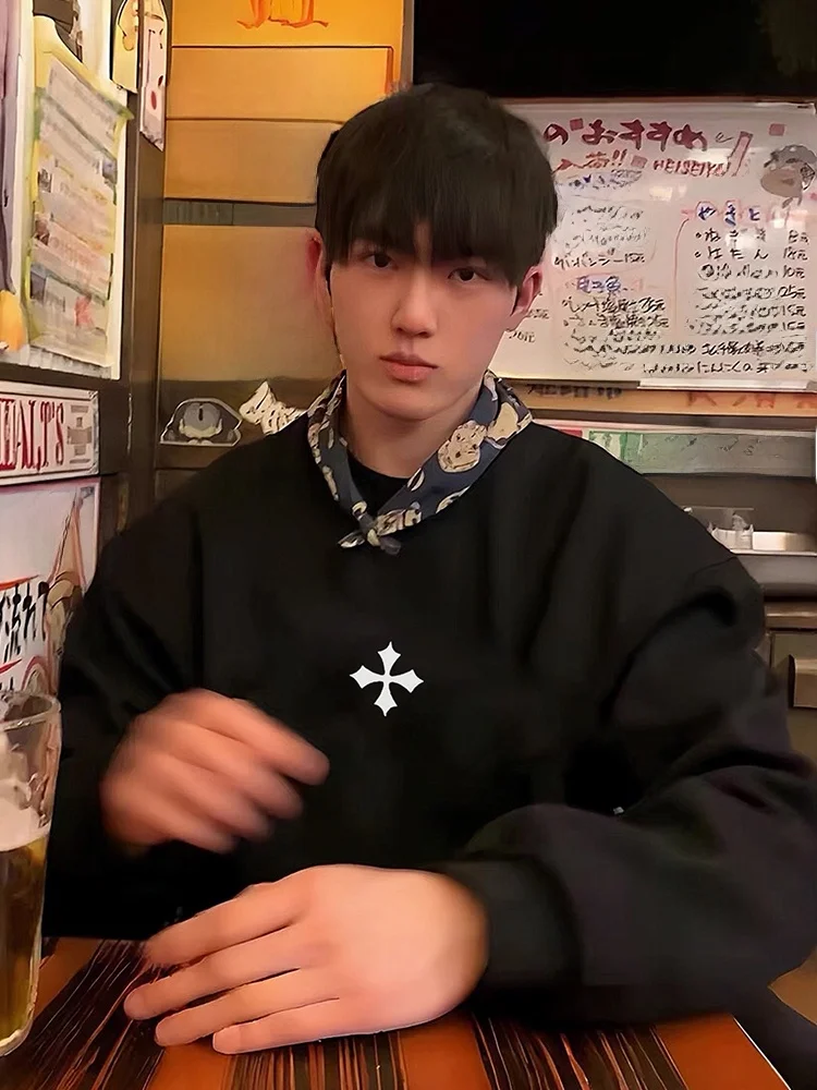 

Tra Oversized round Ne Fce Lined Hoodie ex Autumn Winter Cotton Sweatirt Streetwear ular Casual Faion