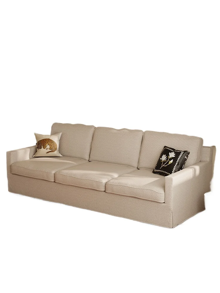 

1 American retro cotton and linen sofa living room modern simple small apartment double tofu module sofa