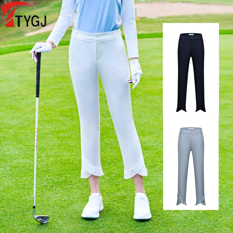 

TTYGJ Spring Summer Golf Pants Women High Waist Cropped Sweatpants Ruffle Pleated Elastic Golf Trousers Tennis Pants