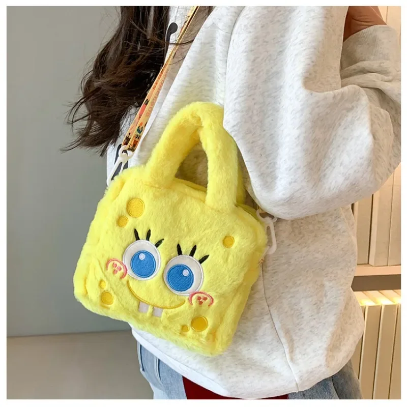 Vendite calde Borsa a tracolla SpongeBob Kawaii per donna Comoda borsa in peluche Cartoon Spugne gialle Borse a tracolla Borsa per ragazze carine