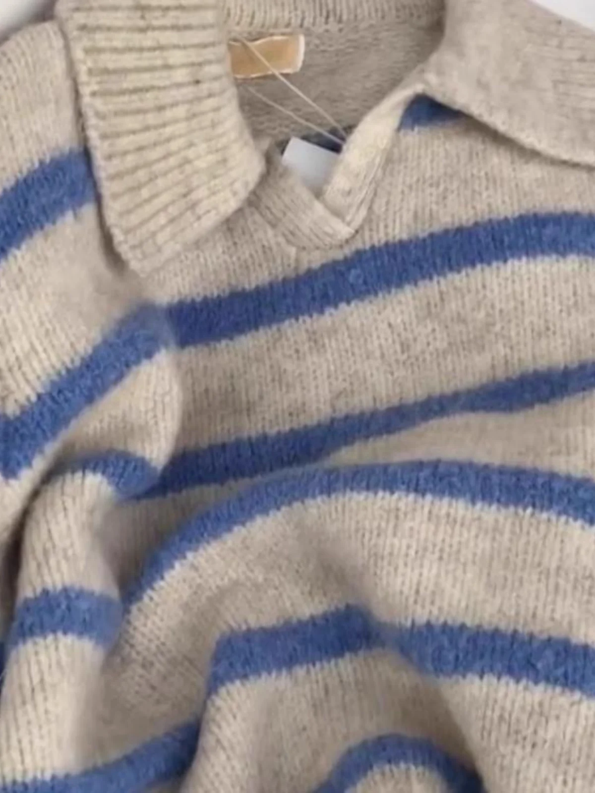 

Blue Striped Camere Knitted Ne Long Sve Women's Sweater Autumn Winter Lazy Overhead irt Commute Loose Fit Regul...