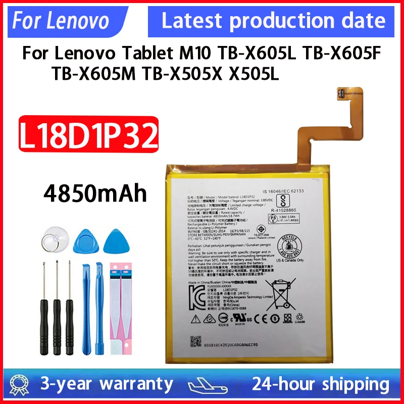 100% L19D1P32 L18D1P32 Battery For Lenovo Tab M10 TB-X505X X505L X505F TB-X605L TB-X605F TB-X605M Batteries Bateria