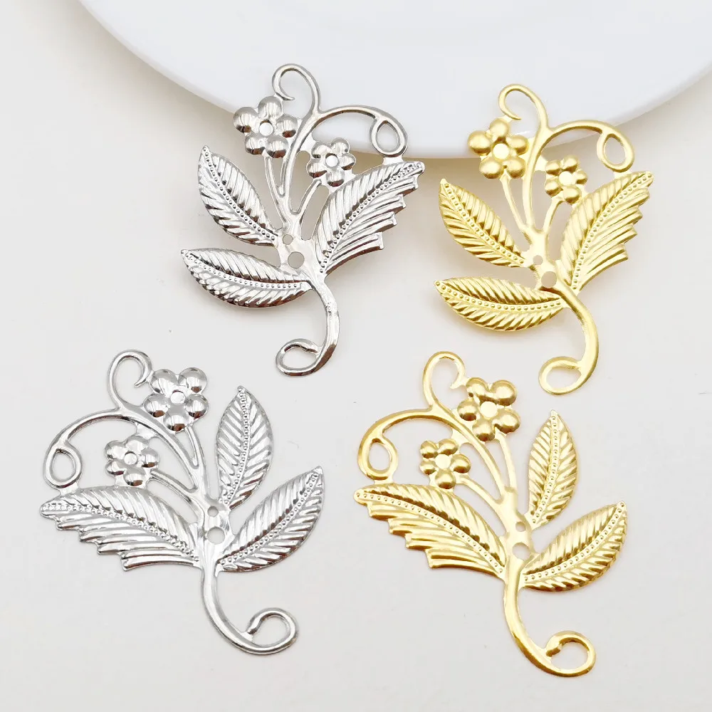 20PCS 36x51mm Gold color Decorative Craft Metal Filigree Flowers Slice Branch Charms Hair Jewelry Settings DIY Components Making