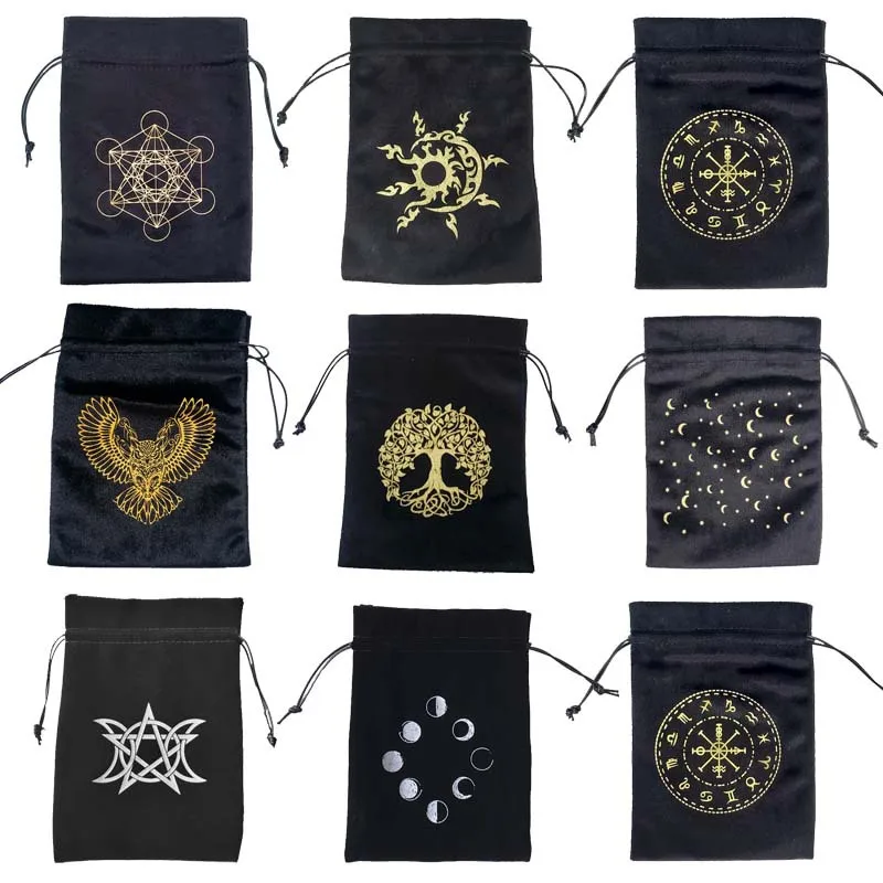 Velvet Animals Tarots Sun Skull Wicca Oracle Cards Small Storage Bag Pouch Runes Constellation Witch Divination for Jewelry Dice